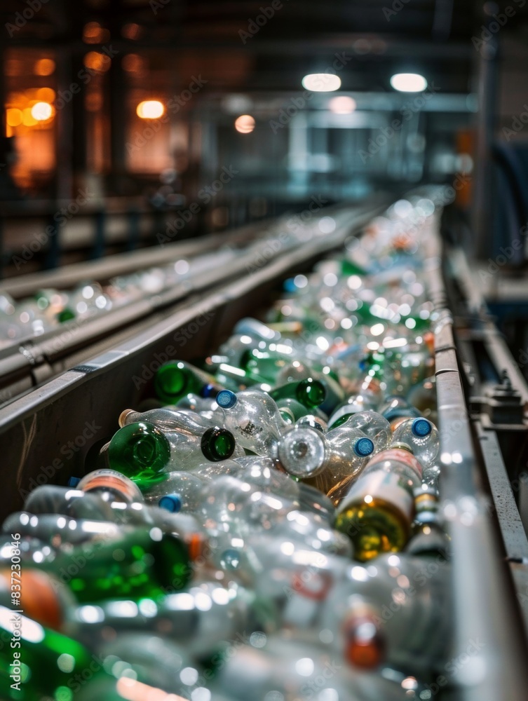 Glass Bottles On Recycling Conveyor Glass Bottles On Recycling Conveyor