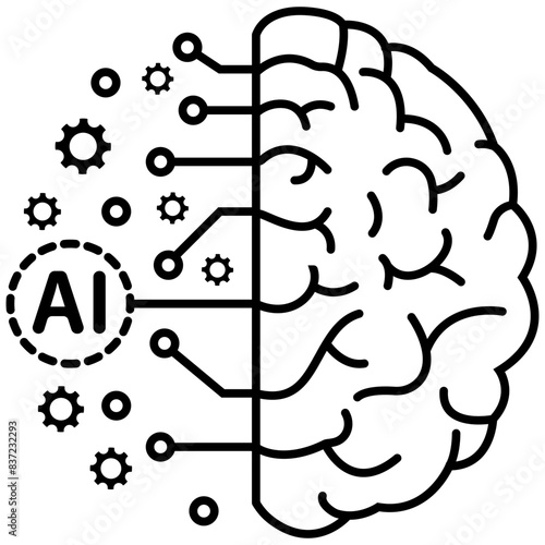 Merging Minds Human & AI Brain Vector (ID: 837232293)