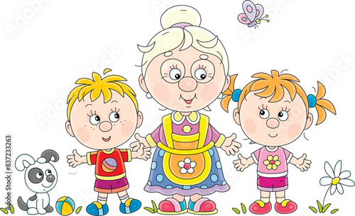 Friendly smiling granny and...