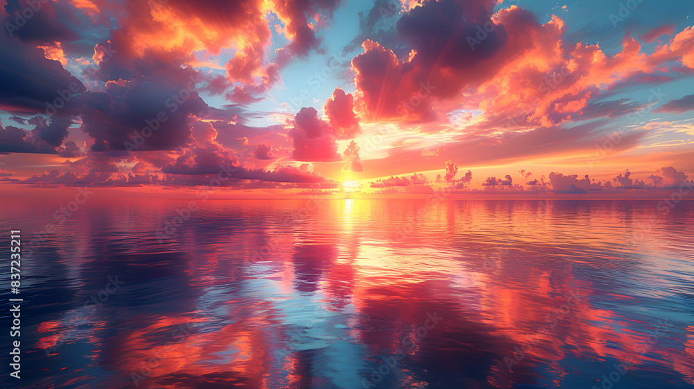An ultra HD view of a nature tide pool at sunrise, the sky glowing with vibrant colors and the water reflecting the light An ultra HD view of a nature tide pool at sunrise, the sky glowing with vibrant colors and the water reflecting the light