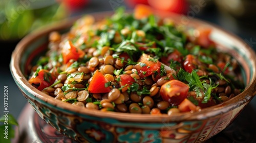 Obraz na płótnie Bundle of moroccan harira salad with lentils and tomatoes w salonie