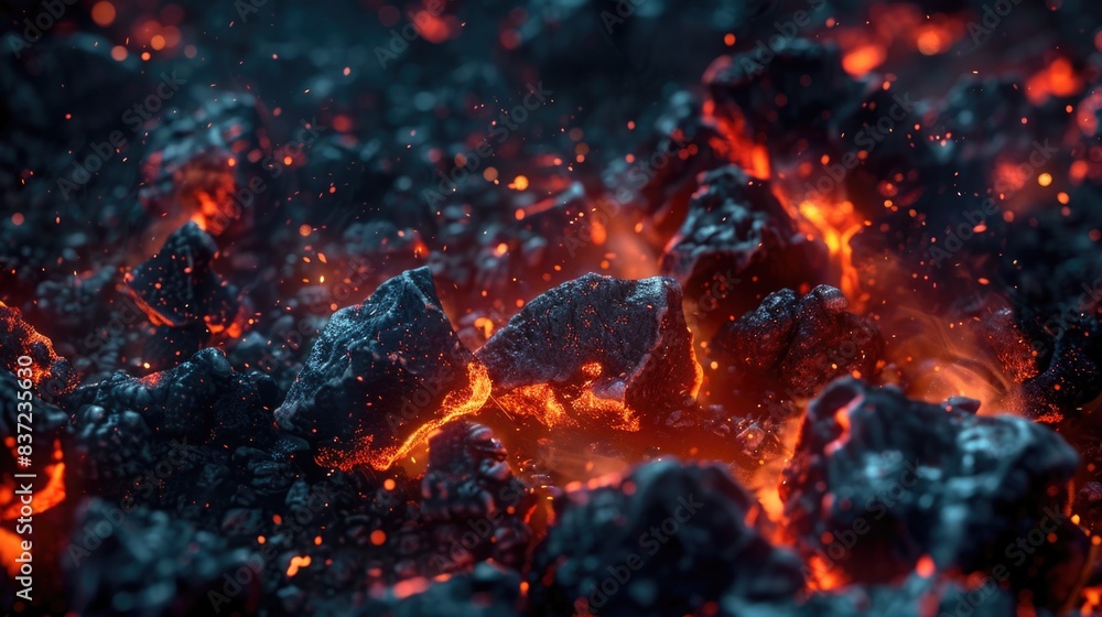  Burning coals. Coals and flames. Hot coals texture background