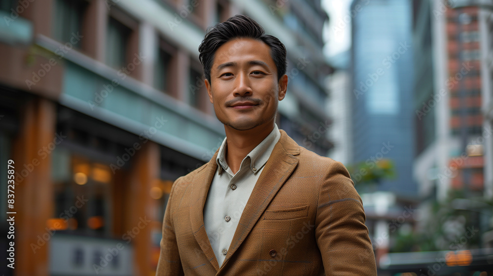 Obraz premium Asian man in suit at work (businessman, lawyer, manager)