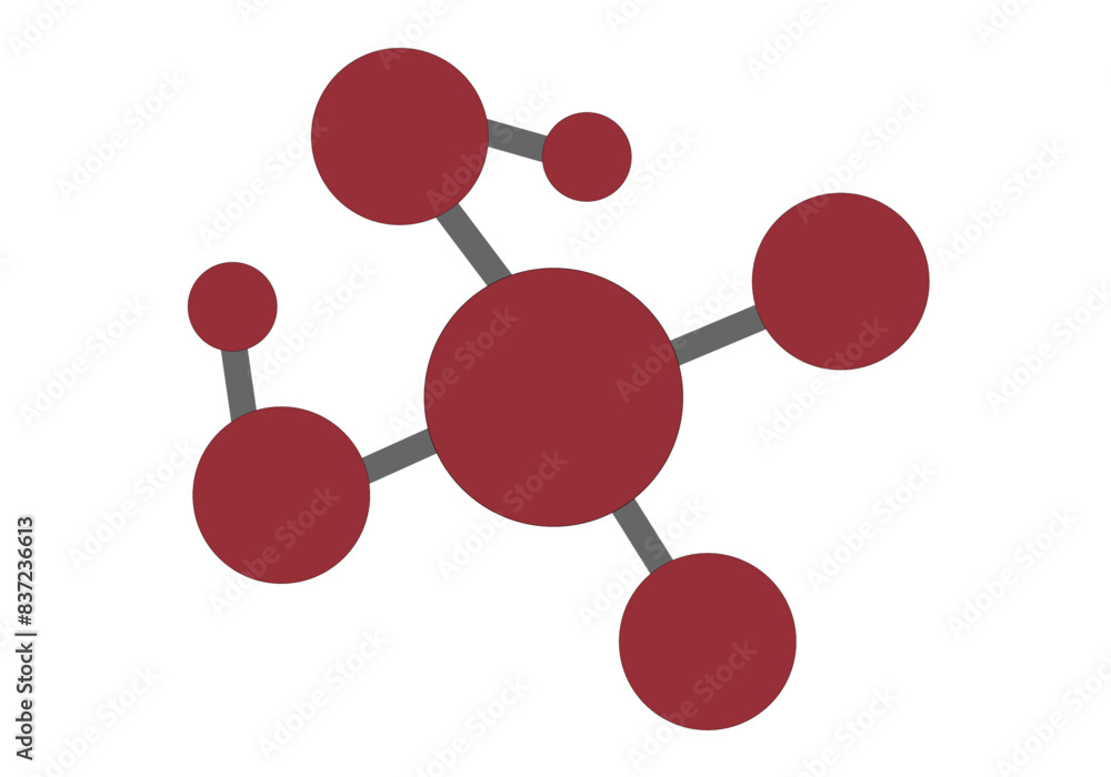 Modelo de moléculas rojas con enlace gris.