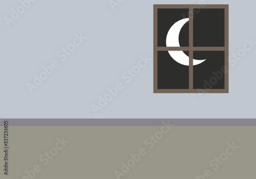 Habitación de paredes grises por la noche