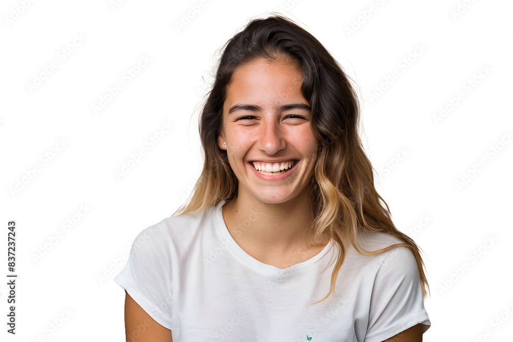 Mulher jovem de camisa branca sorrindo com fundo transparente png Mulher jovem de camisa branca sorrindo com fundo transparente png
