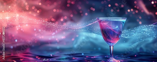 Blue and silver cocktail with sparks, futuristic, vibrant, digital illustration