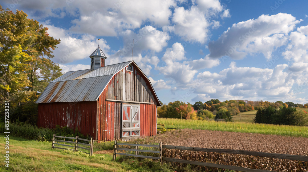 Rustic Red Barn: Autumn Landscape Photography Capturing Countryside Charm Rustic Red Barn: Autumn Landscape Photography Capturing Countryside Charm