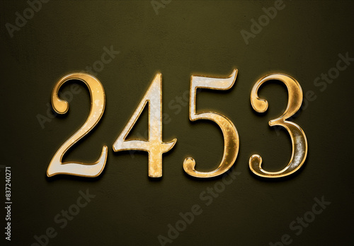 Old gold effect of 2453 number with 3D glossy style Mockup.