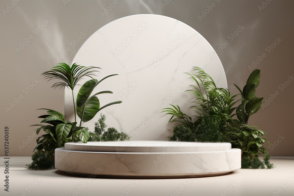 Marble stone podium for your product, natural theme background, generative Ai Marble stone podium for your product, natural theme background, generative Ai
