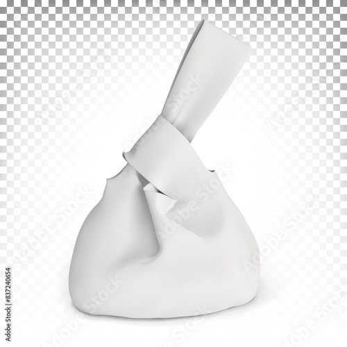 White-colored handbag, eco bag, shopping bag, Japanese knot bag. Vector 3d illustration. Template, mock up for print design.