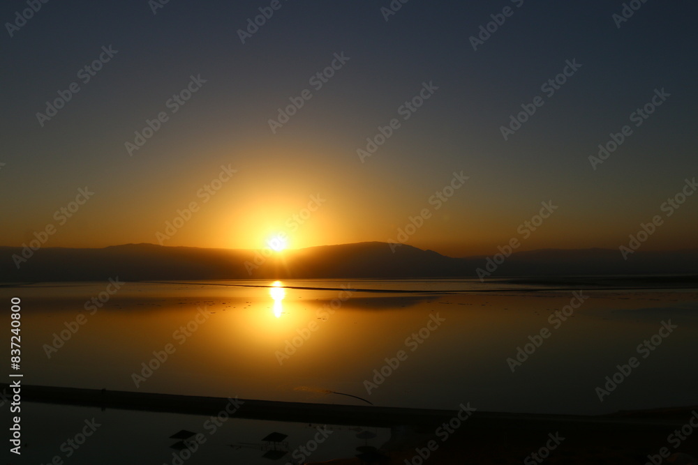 The sunrise on the shores of the Dead Sea