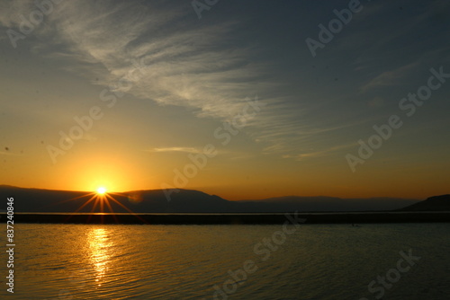 The sunrise on the shores of the Dead Sea