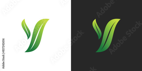 Letter Y logo design with leaves creative concept. Premium Vector