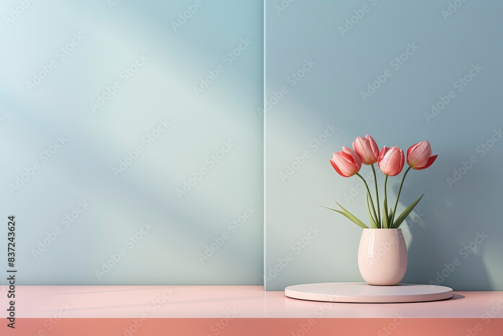 pink podium 3d render with pink background, generative ai pink podium 3d render with pink background, generative ai