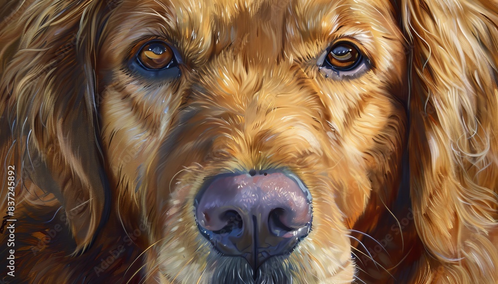 Obraz premium Captivating golden retriever portrait, painting highlighting loyalty and soulful eyes