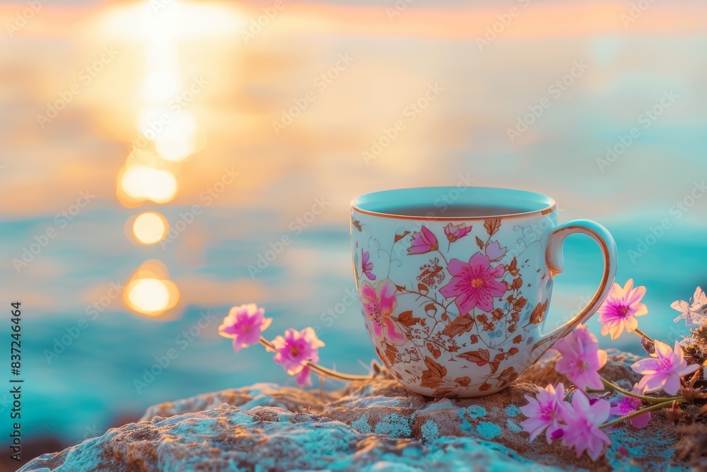 Self love inspiration. morning coffee with flowers - take time for yourself to care Self love inspiration. morning coffee with flowers - take time for yourself to care