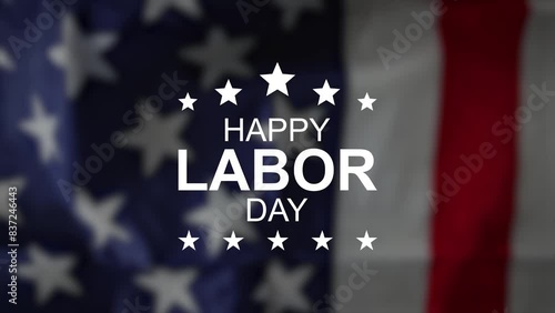 Usa labor day lettering with confetti and flag, 4k video animated