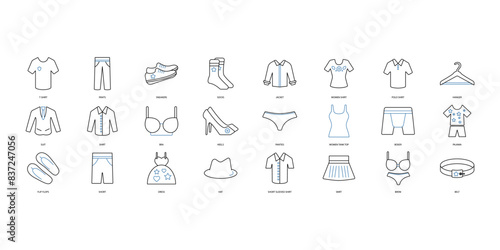 Clothes icons set. Set of editable stroke icons.Set of Clothes