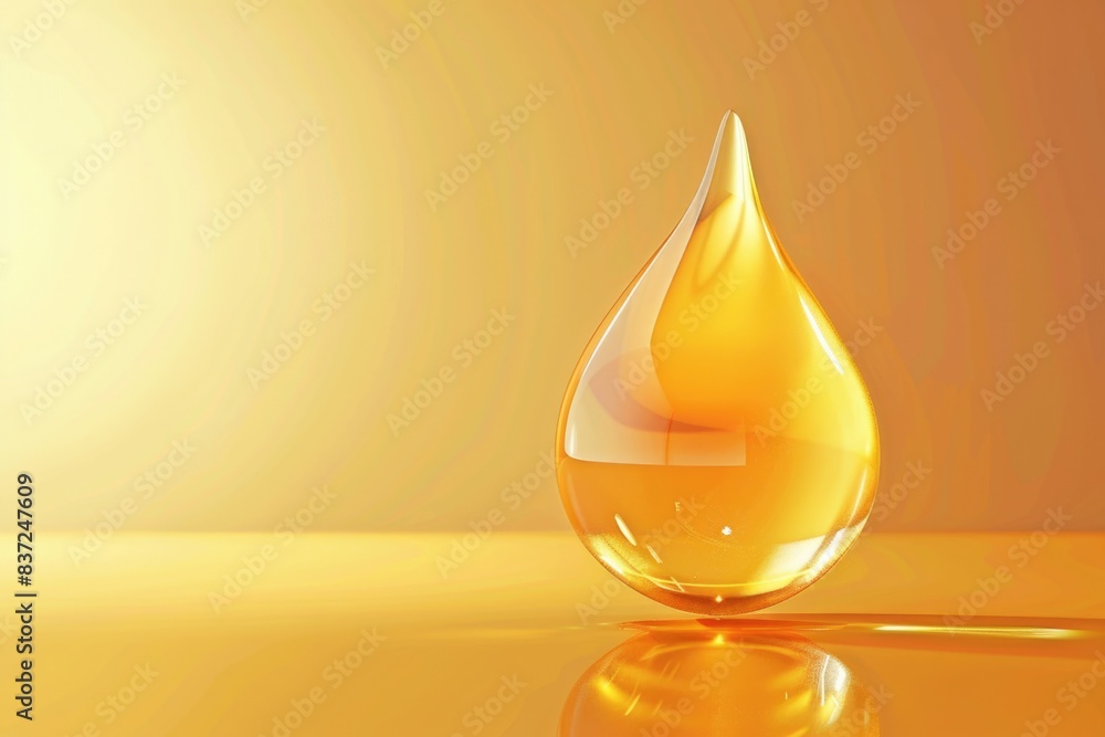 A single drop of oil sits atop a table, highlighting its smooth surface and reflective quality