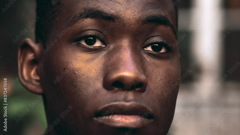 Pensive young man with a solemn expression, close-up portrait highlighting deep emotions. Introspective gaze and thoughtful demeanor, captured in tracking shot and movement Pensive young man with a solemn expression, close-up portrait highlighting deep emotions. Introspective gaze and thoughtful demeanor, captured in tracking shot and movement