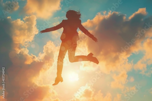 Wallpaper Mural A person jumps high in the air, capturing a moment of joy and freedom Torontodigital.ca