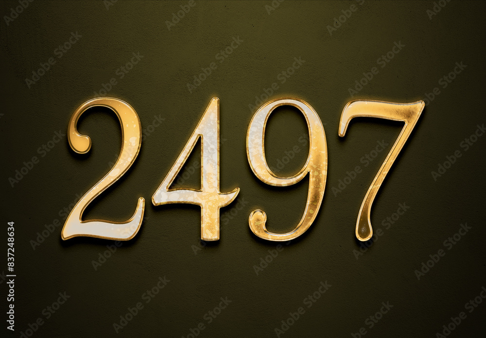 Old gold effect of 2497 number with 3D glossy style Mockup. Old gold effect of 2497 number with 3D glossy style Mockup.