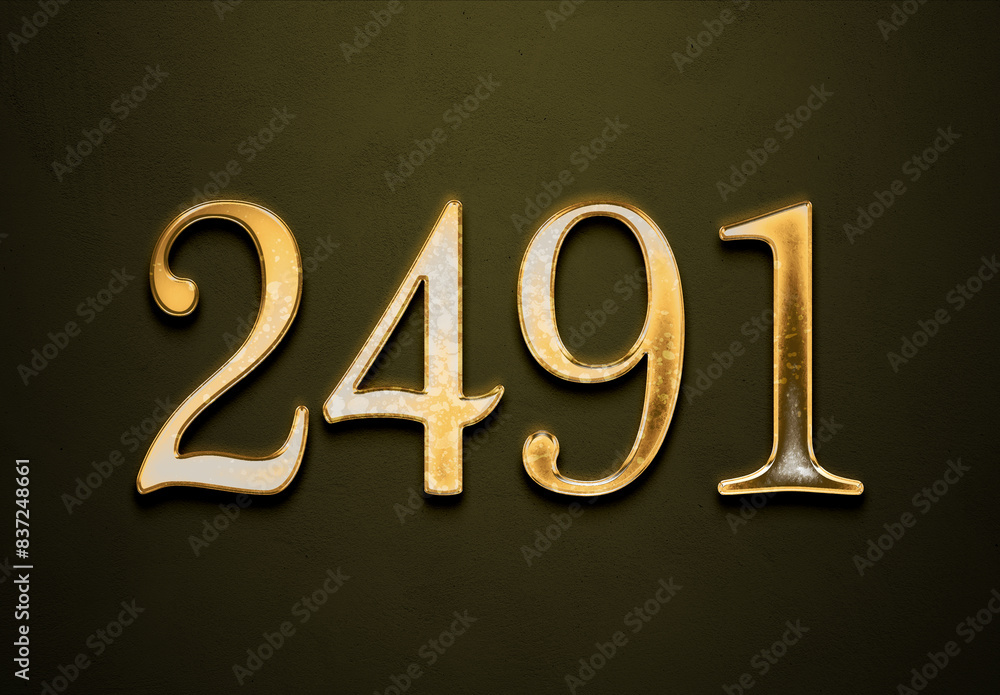Old gold effect of 2491 number with 3D glossy style Mockup. Old gold effect of 2491 number with 3D glossy style Mockup.
