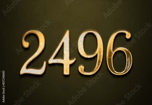 Old gold effect of 2496 number with 3D glossy style Mockup.