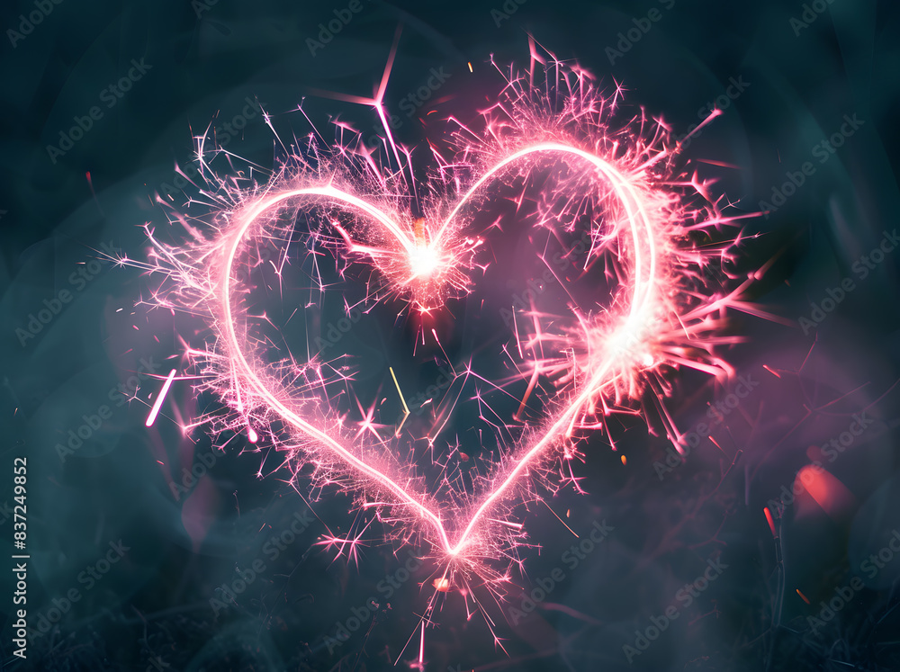 Ethereal Pink Heart of Sparkling Light Against a Dark Background Signifying Passion and Ethereal Beauty