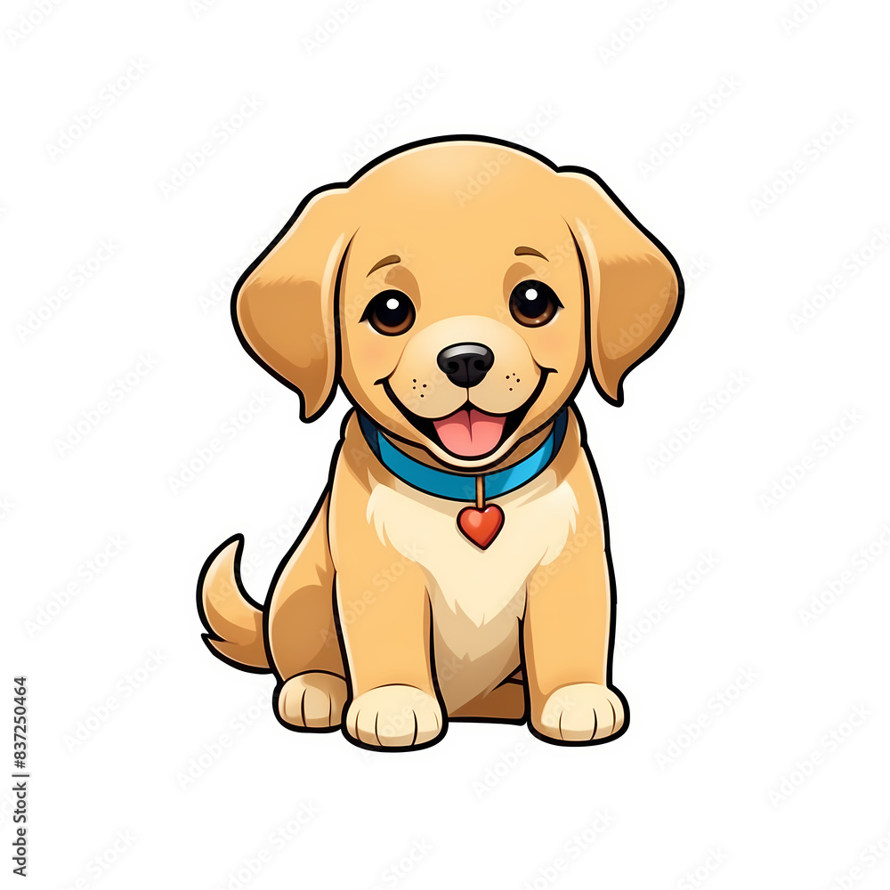 Cute Childish Kawaii Labrador Dog Character Sticker with Big Smile and Warm Golden Fur, Tongue Sticking Out and Big Round Eyes, Thick Black Outline, Generative AI. Cute Childish Kawaii Labrador Dog Character Sticker with Big Smile and Warm Golden Fur, Tongue Sticking Out and Big Round Eyes, Thick Black Outline, Generative AI.