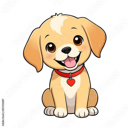 Cute Childish Kawaii Labrador Dog Character Sticker with Big Smile and Warm Golden Fur  Tongue Sticking Out and Big Round Eyes  Thick Black Outline  Generative AI.