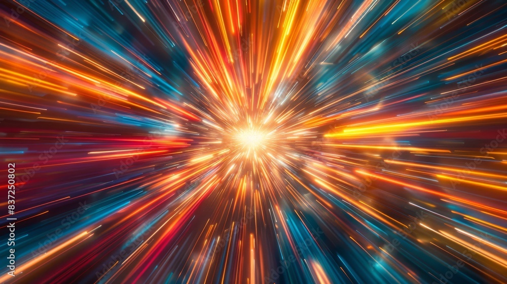 Vibrant hues streaking through space in warp speed, merging into a brilliant central point. Vibrant hues streaking through space in warp speed, merging into a brilliant central point.
