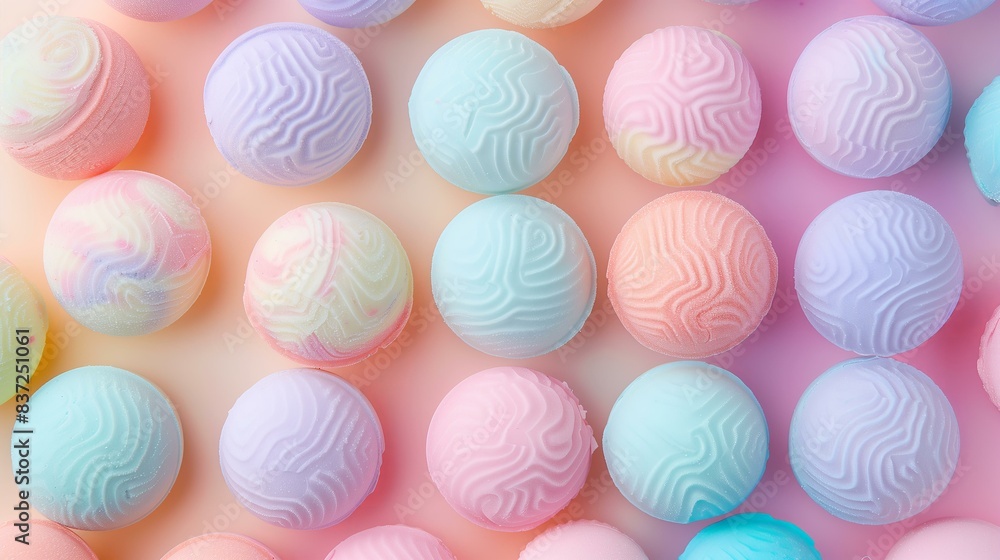 many bath bombs in pastel colors background many bath bombs in pastel colors background
