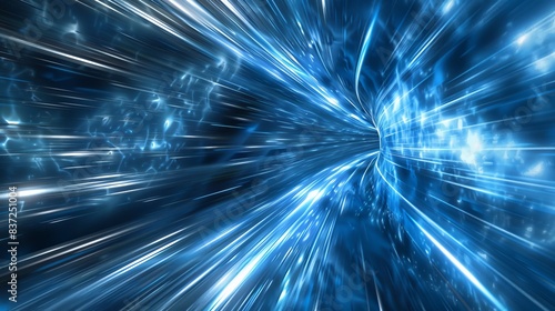 High-energy blue and white streaks in hyperspace warp, creating dynamic tunnel effect, futuristic and intense.