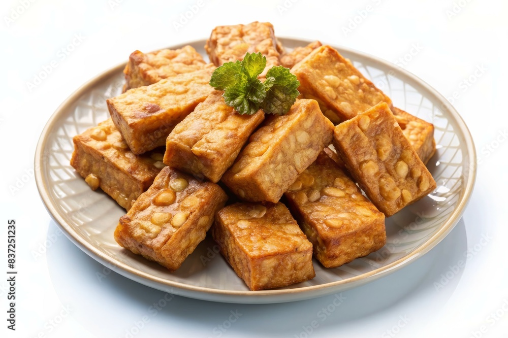 Tempeh, Tempe Goreng or Fried tempeh is Indonesia traditional food, made from fermented soybean seeds. Tempeh, Tempe Goreng or Fried tempeh is Indonesia traditional food, made from fermented soybean seeds.