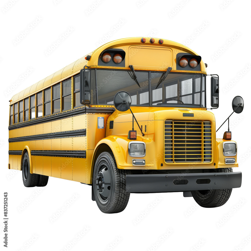 Classic yellow school bus isolated on white background, perfect for education, transportation, and school-related themes in various designs. Classic yellow school bus isolated on white background, perfect for education, transportation, and school-related themes in various designs.