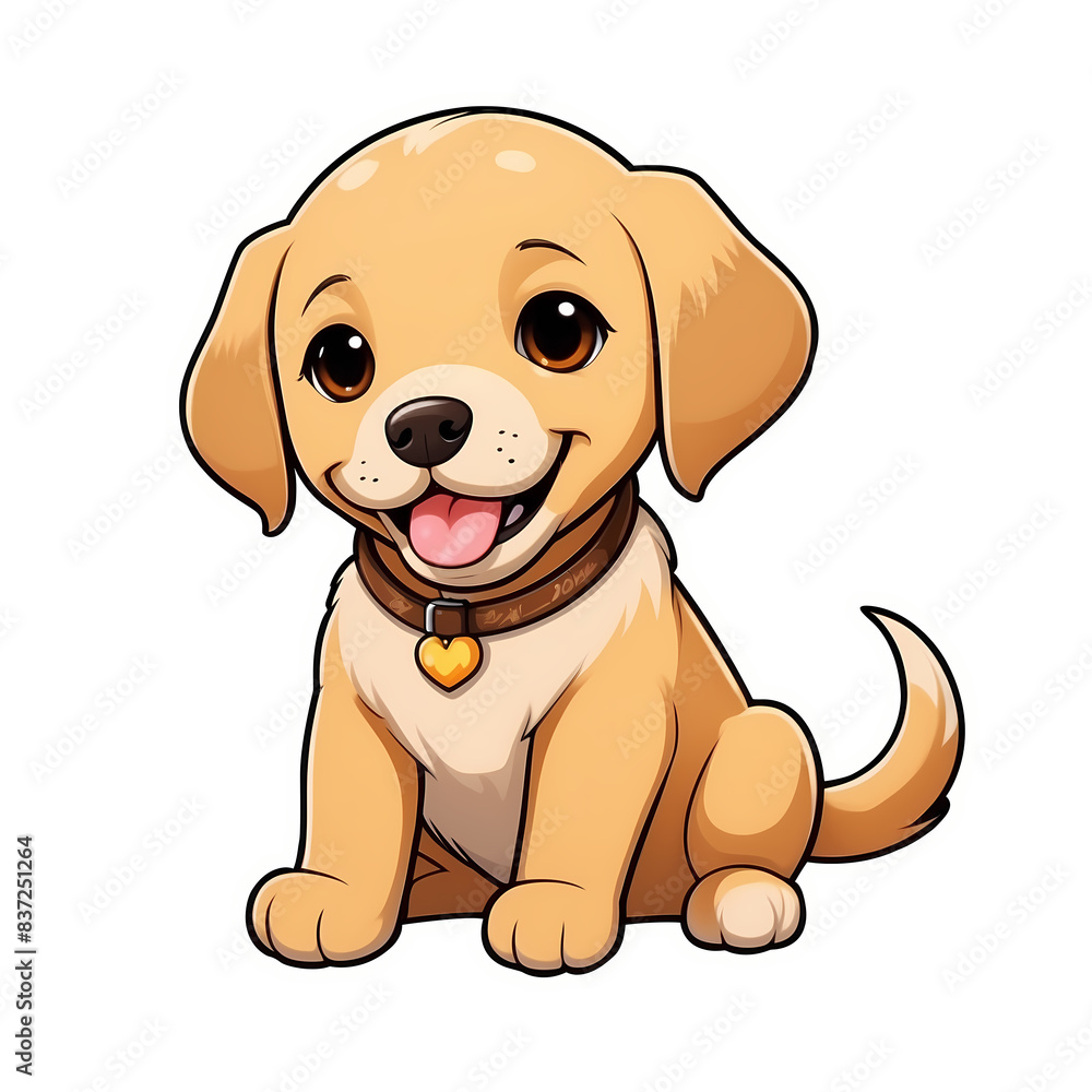 Cute Childish Kawaii Labrador Dog Character Sticker with Big Smile and Warm Golden Fur, Tongue Sticking Out and Big Round Eyes, Thick Black Outline, Generative AI. Cute Childish Kawaii Labrador Dog Character Sticker with Big Smile and Warm Golden Fur, Tongue Sticking Out and Big Round Eyes, Thick Black Outline, Generative AI.