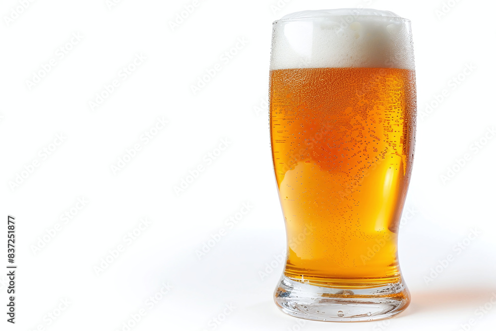 Glass of cold beer with water drops. Craft beer isolated on white background with copy space area Glass of cold beer with water drops. Craft beer isolated on white background with copy space area