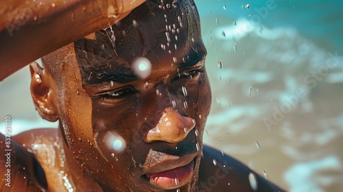 A close-up shot of a person submerged in water, possibly swimming or diving