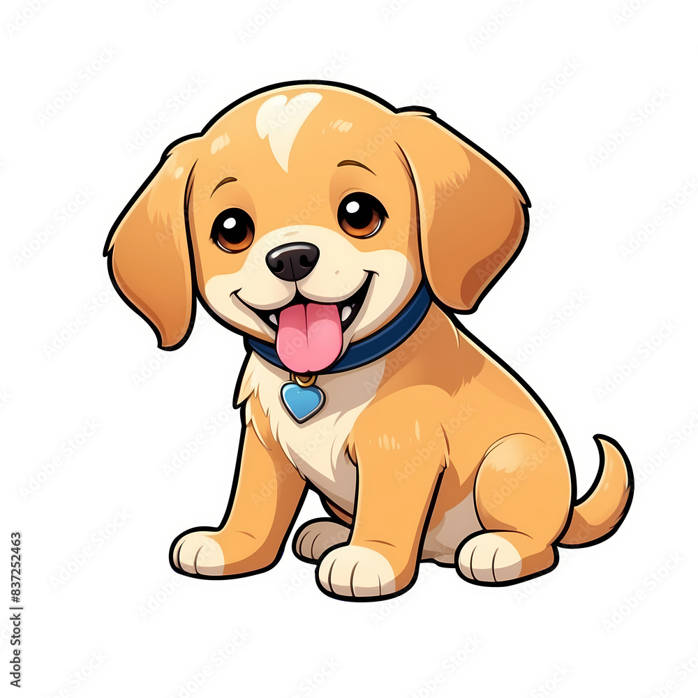 Cute Childish Kawaii Labrador Dog Character Sticker with Big Smile and Warm Golden Fur, Tongue Sticking Out and Big Round Eyes, Thick Black Outline, Generative AI. Cute Childish Kawaii Labrador Dog Character Sticker with Big Smile and Warm Golden Fur, Tongue Sticking Out and Big Round Eyes, Thick Black Outline, Generative AI.