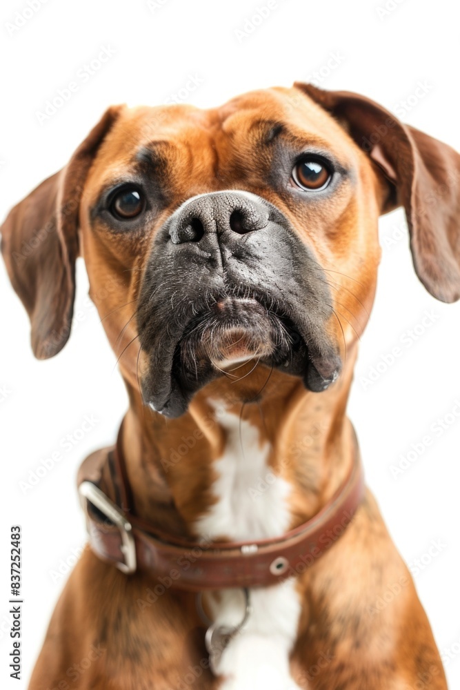 A close-up shot of a dog wearing a collar