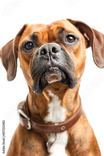 A close-up shot of a dog wearing a collar © Fotograf