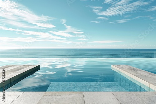 A serene scene showing a pool overlooking the ocean, perfect for relaxation and inspiration © Fotograf