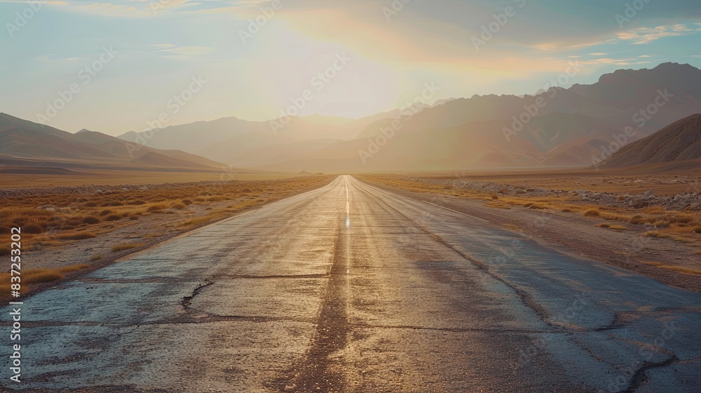 Fototapeta premium Empty Paved Road in Scenic Mountain Area at Sunset