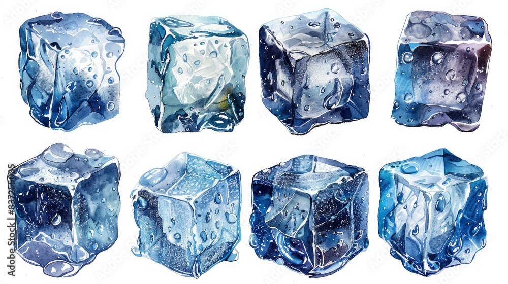 Obraz premium nine ice cubes isolated on white background