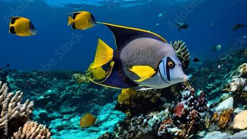 Colorful tropical fish swimming near vibrant coral reef in crystal-clear ocean waters