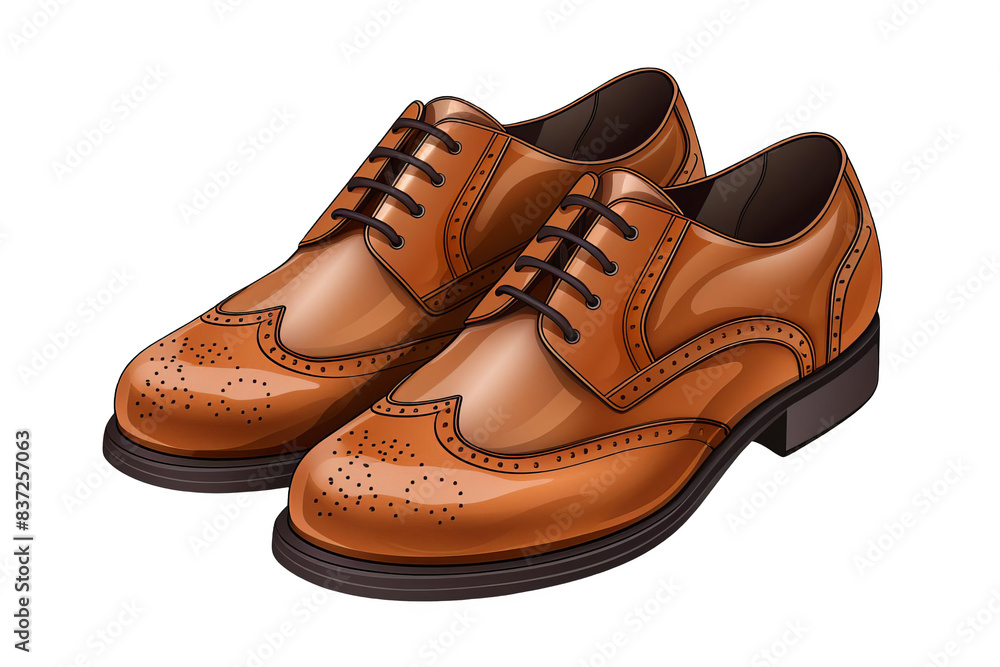 A pair of brown leather brogue shoes with black laces. A pair of brown leather brogue shoes with black laces.