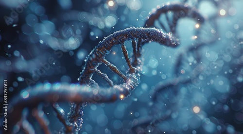 Close Up of Blue 3D Rendered DNA Double Helix photo
