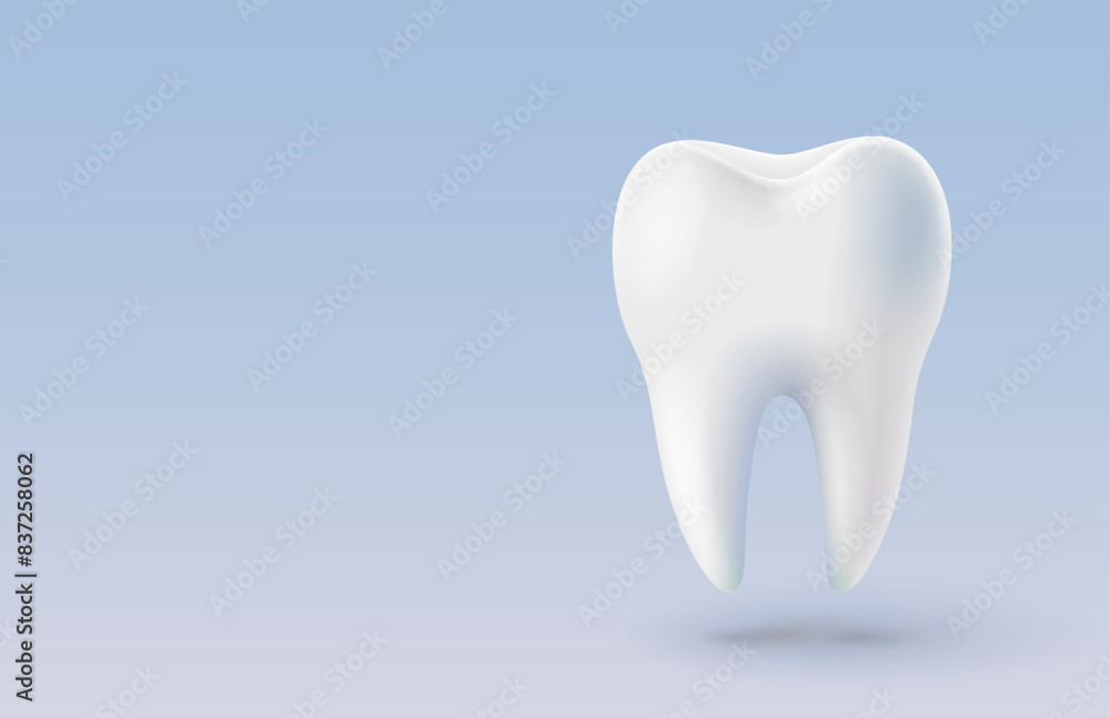 Tooth white, 3D illustration of a tooth on a light background. Vector illustration Tooth white, 3D illustration of a tooth on a light background. Vector illustration